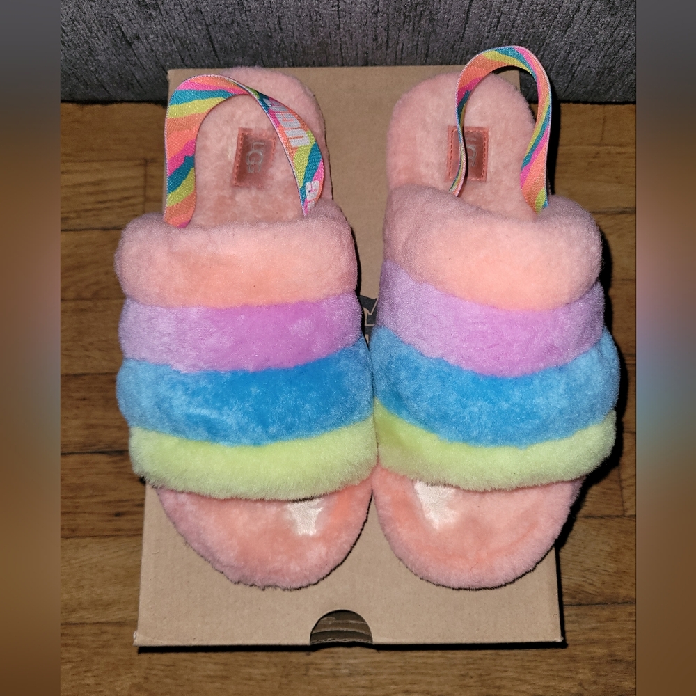 UGG Kids Multicolor Fluffy Slippers